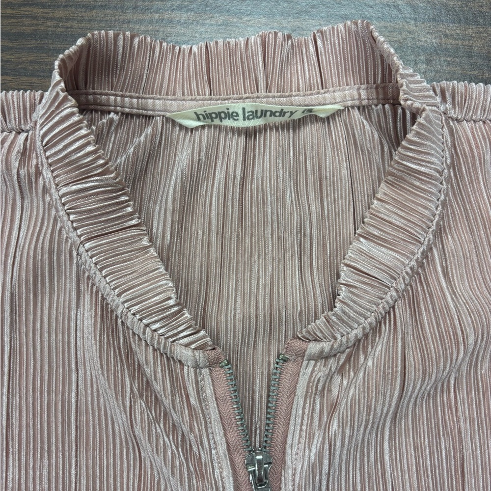 Hippie Laundry Silky Pale Champagne Pink Bomber Jacket - Picture 2 of 9